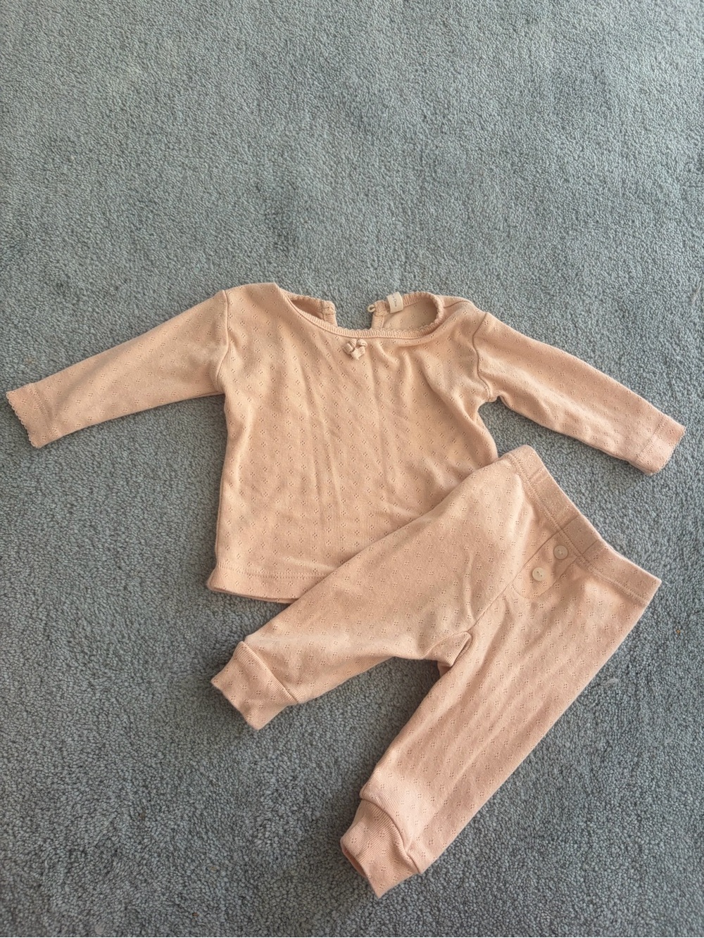 🎀 Quincy Mae Pale Pink Knit Pointelle Joggers & Top Set